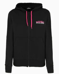 XTREME BOXING - Felpa con cappuccio e zip completa nera da donna in cotone