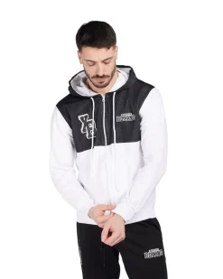 XTREME BOXING - FELPA  UOMO BIANCA E BLU CON ZIP E CAPPUCCIO