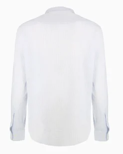 YELLOW DOG - Camicia manica lunga riga goffrato celeste e bianco in cotone
