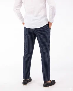 YELLOW DOG - Pantalaccio tasca america riga goffrato blu con righe bianche