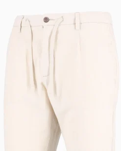 YELLOW DOG - Pantalone beige tasca america con laccio misto lino