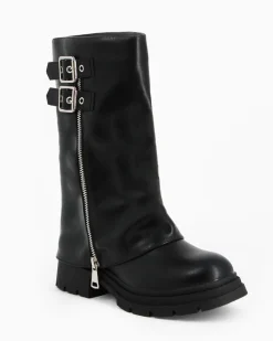 ZOE - Stivale nero con risvolto e zip laterale, tacco 3,5CM