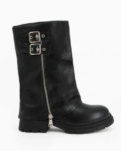 ZOE - Stivale nero con risvolto e zip laterale, tacco 3,5CM