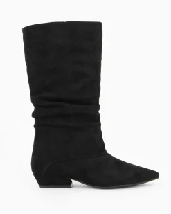 ZOE - Stivale nero scamosciato a punta con zip laterale e gambale arricciato, tacco 3CM