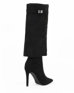 ZOE - Stivale nero scamosciato con risvolto e zip laterale, tacco 10CM