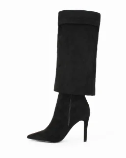 ZOE - Stivale nero scamosciato con risvolto e zip laterale, tacco 10CM