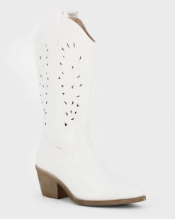 ZOE - Stivale texano bianco con zip laterale, tacco 6CM