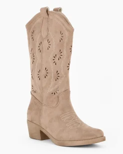ZOE - Stivale texano khaki scamosciato con zip laterale, tacco 5CM