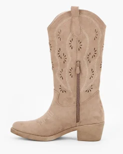 ZOE - Stivale texano khaki scamosciato con zip laterale, tacco 5CM