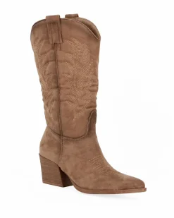 ZOE - Stivale texano khaki scamosciato con zip laterale, tacco 6CM