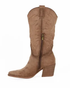 ZOE - Stivale texano khaki scamosciato con zip laterale, tacco 6CM