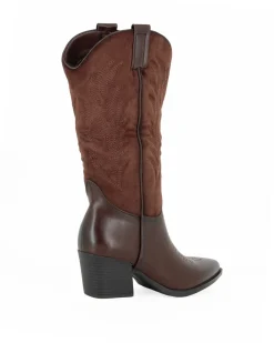 ZOE - Stivale texano marrone con gambale scamosciato e zip laterale, tacco 6CM