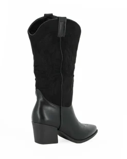 ZOE - Stivale texano nero con gambale scamosciato e zip laterale, tacco 6CM