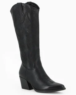ZOE - Stivale texano nero con zip laterale, tacco 6CM