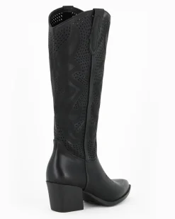 ZOE - Stivale texano nero con zip laterale, tacco 6CM