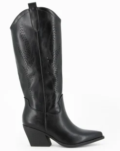 ZOE - Stivale texano nero con zip laterale, tacco 7CM