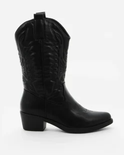 ZOE - Stivale texano nero con zip laterale, tacco 5CM