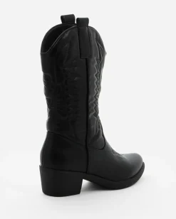 ZOE - Stivale texano nero con zip laterale, tacco 5CM