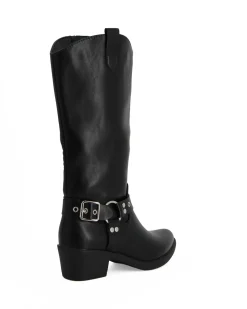 ZOE - Stivale texano nero con zip laterale e cinturino con fibbia, tacco 5CM
