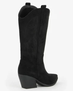 ZOE - Stivale texano nero scamosciato con zip laterale, tacco 7CM