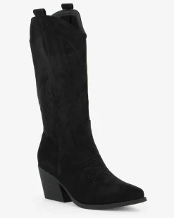 ZOE - Stivale texano nero scamosciato con zip laterale, tacco 7CM