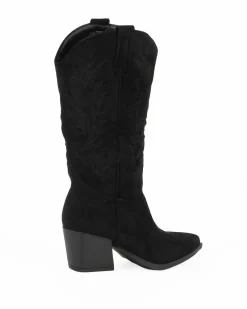ZOE - Stivale texano nero scamosciato con zip laterale, tacco 6CM