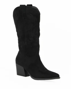 ZOE - Stivale texano nero scamosciato con zip laterale, tacco 6CM