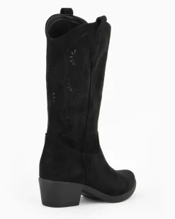 ZOE - Stivale texano nero scamosciato con zip laterale, tacco 5CM