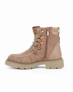ZOE - Stivaletto khaki scamosciato con lacci e zip laterale, tacco 3,5CM