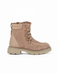 ZOE - Stivaletto khaki scamosciato con lacci e zip laterale, tacco 3,5CM