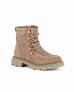 ZOE - Stivaletto khaki scamosciato con lacci e zip laterale, tacco 3,5CM